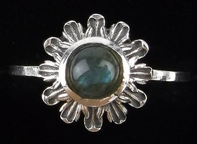 New Sterling Silver Labradorite Flower Ring 6