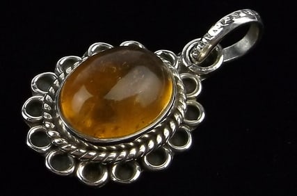 New Sterling Silver Genuine Amber Pendant