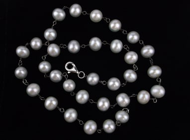 New Vintage Sterling Silver Pearl Necklace 18"