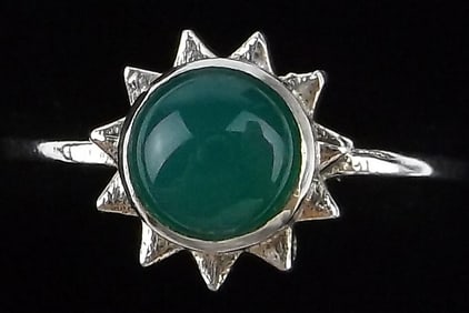 New Sterling Silver Green Chalcedony Sun Ring 6.25