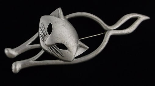 Mint Big Vintage JJ Jonette Jewelry Cat Brooch