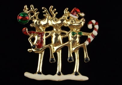Mint Vintage Enameled Christmas Reindeer Brooch