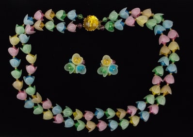 Stunning 1950s W Germany Celluloid Lucite Necklace Earrings 20"