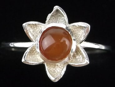 New Sterling Silver Orange Calcite Lotus Ring 6