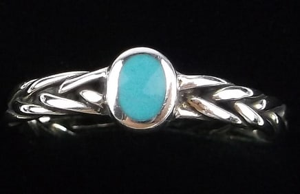 New Thick Sterling Silver Braided Turquoise Ring 6.5