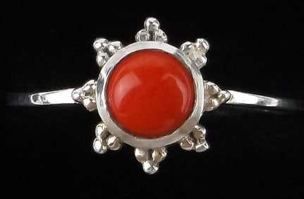 New Sterling Silver Red Coral Snowflake Ring 6