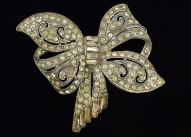 Beautiful Antique 1930s Art Deco Rhinestone Bow Brooch