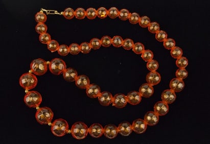 Mint Vintage 1960s Karu Arke Orange Lucite MOD Necklace 30"