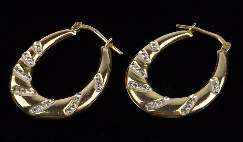Mint Vintage Gold Over Sterling Crystal Drop Hoop Earrings (1 of 2)