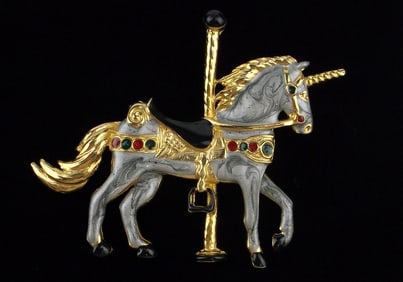 Mint Vintage Enameled Carousel Horse Brooch Big