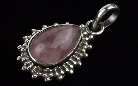 New Sterling Silver Rose Quartz Teardrop Pendant