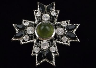 Stunning Vintage 1960s Rhinestone Cross Brooch