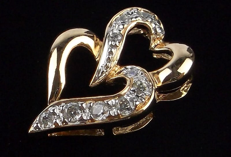 New Gold Over Sterling Double Heart Pendant: Solid Sterling Silver Guaranteed, in Brand New Never Worn Condition.