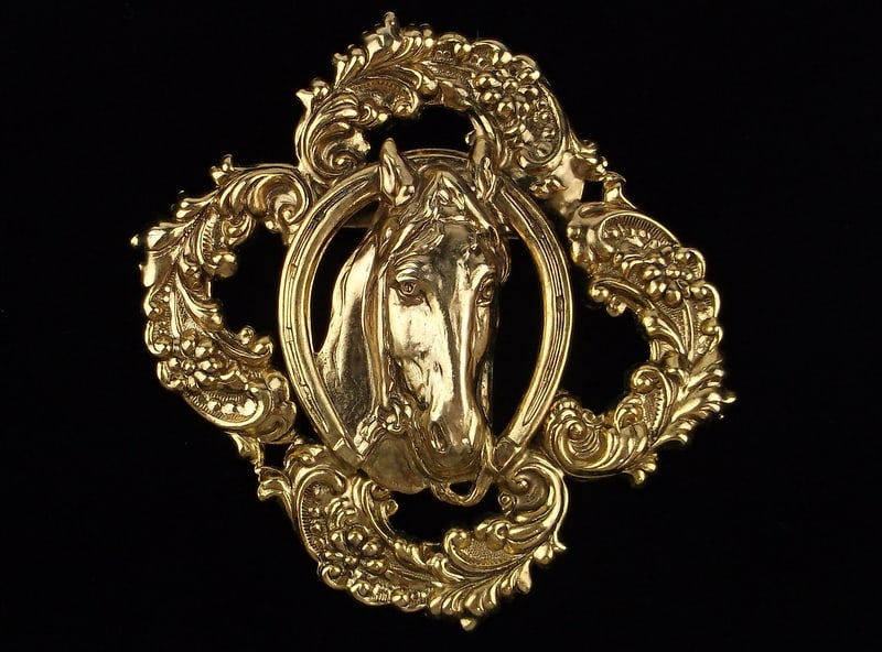 Mint Big Vintage 1960s Repousse Horse Brooch: Mint Condition, In Like New Condition, Perfect