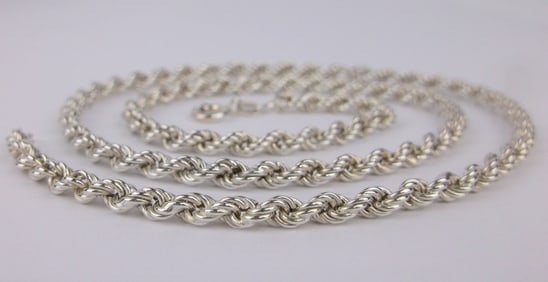 Mint Vintage Italian Sterling Silver Rope Chain Necklace 20"
