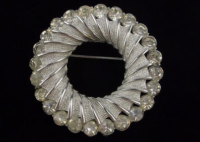 Mint Vintage 1960s Big BSK Rhinestone Circular Brooch