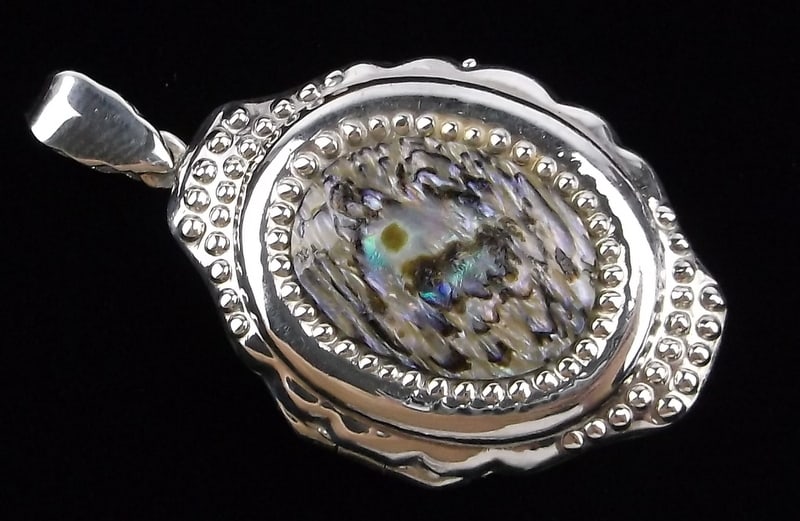 Mint Vint Thick Sterling Silver Abalone Locket Pendant (1 of 4)
