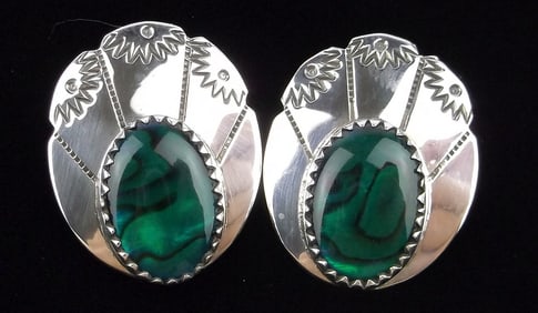 Mint Vintage Sterling Silver Abalone Earrings Signed KF