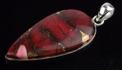 New Big Thick Sterling Silver Red Rose Dahlia Pendant