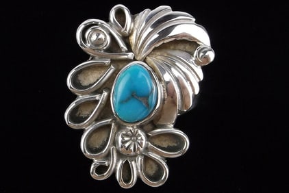 Mint Vintage Navajo Sterling Silver Turquoise Ring 5.25