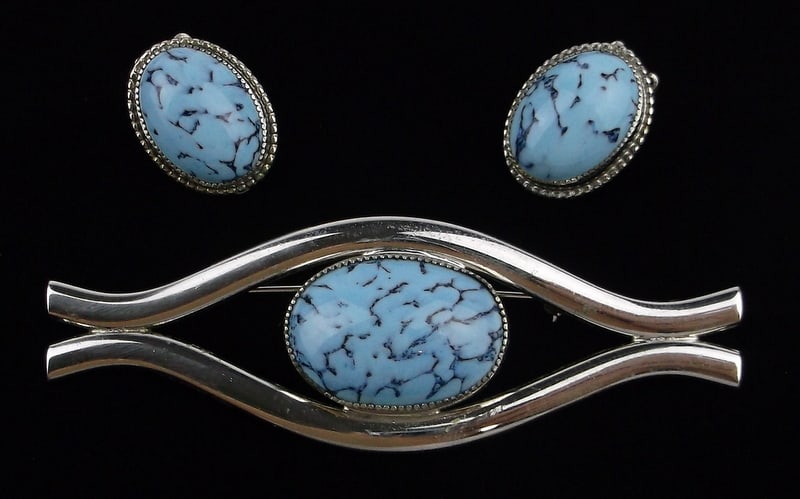Mint Big Vint 1950s Whiting Davis Czech Glass Brooch Earrings Set (1 of 4)