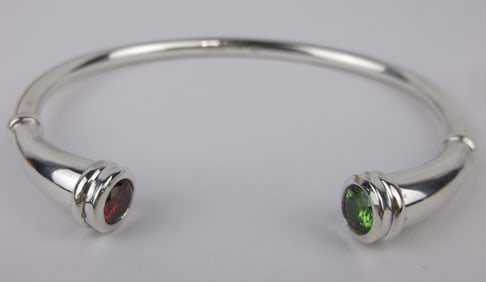 Mint Solid Heavy Designer Sterling Silver Peridot Garnet Bracelet 7-8"