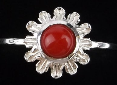 New Sterling Silver Red Coral Snowflake Ring 8