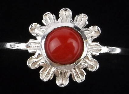 New Sterling Silver Red Coral Snowflake Ring 8: Solid Sterling Silver Guaranteed, in Brand New Never Worn Condition.