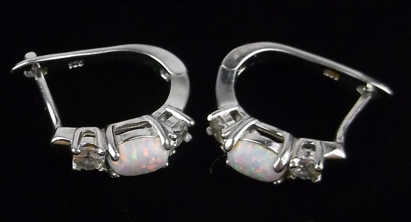 Mint Vintage Sterling Silver Opal Earrings (1 of 2)