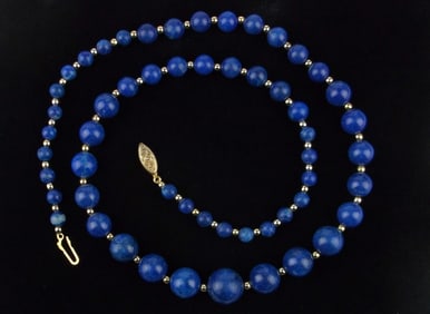 Mint Vintage 1960s Lapis Lazuli Ball Chain Necklace 24"