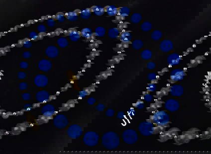 Mint Vintage 1960s Lapis Lazuli Ball Chain Necklace 24": Guaranteed Solid 925 Sterling Silver, in Excellent Condition