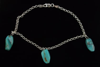 Mint Vintage Italian Sterling Silver Turquoise Chain Bracelet 9"