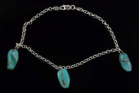 Mint Vintage Italian Sterling Silver Turquoise Chain Bracelet 9": Guaranteed Solid 925 Sterling Silver, in Excellent Condition