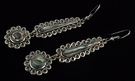 Stunning Vintage Long Abalone Drop Sway Earrings