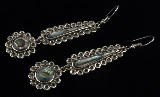 Stunning Vintage Long Abalone Drop Sway Earrings: excellent condition