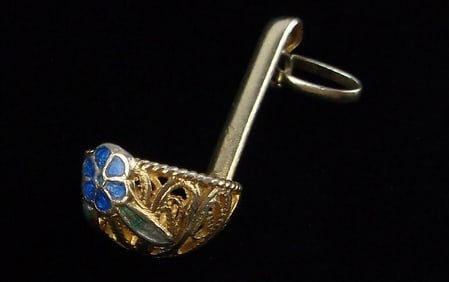 New Vint 1950s Gold Over Sterling Enameled Ladle Pendant
