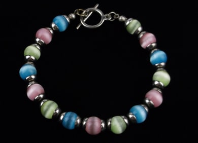 Mint Vintage Sterling Silver Gemstone Bracelet 7.75" 10mm