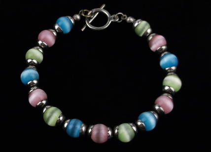 Mint Vintage Sterling Silver Gemstone Bracelet 7.75" 10mm: Guaranteed Solid 925 Sterling Silver, in Excellent Condition