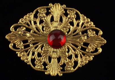 Mint Vintage 1960s Ruby Red Rhinestone Brooch