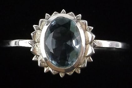 New Sterling Silver Blue Stone Sun Ring 8