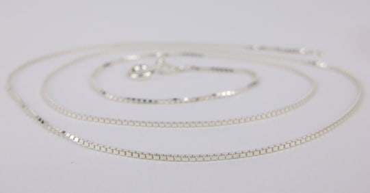 New Vintage Italian Sterling Silver Box Chain Necklace 18"