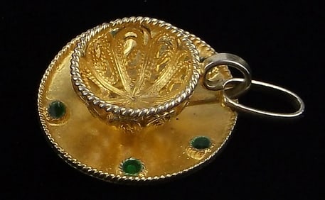 New Vint 1950s Gold Over Sterling Enameled Teacup Pendant