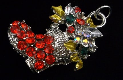 Mint Vint Rhinestone Christmas Stocking Pendant