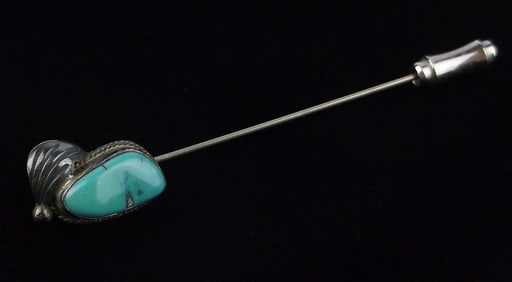 Mint 1960s Navajo Mike Chee Sterling Silver Turquoise Pin