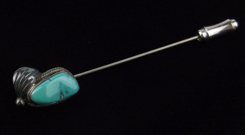 Mint 1960s Navajo Mike Chee Sterling Silver Turquoise Pin: handmade Navajo Sterling Silver in Excellent Condition or better