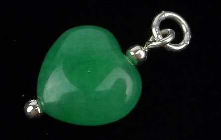 New Sterling Silver Jade Heart Pendant