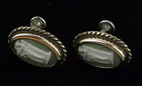 Mint Vintage 1950s Wedgewood Sterling Silver Cameo Earrings
