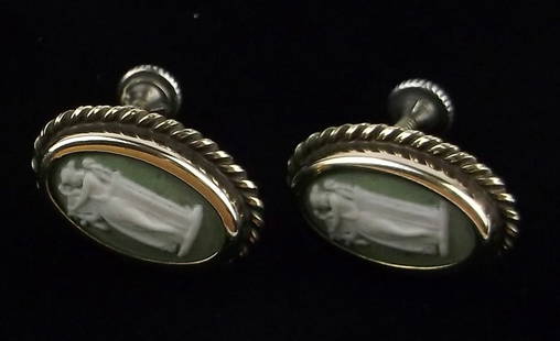 Mint Vintage 1950s Wedgewood Sterling Silver Cameo Earrings: Guaranteed Solid 925 Sterling Silver, in Excellent Condition