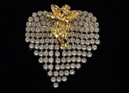 Mint Vintage Angel Cherub Rhinestone Cascade Brooch: Mint Condition, In Like New Condition, Perfect