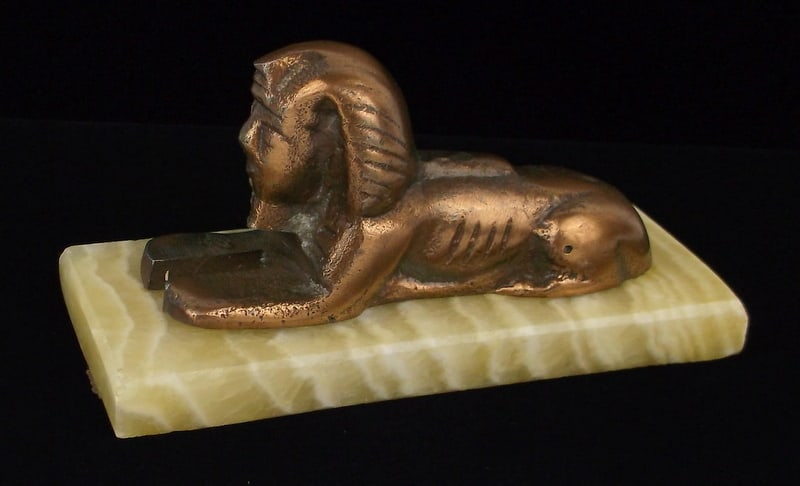 Mint Vint 1960s Soapstone Brass Egyptian Sphinx Desk Piece: Mint Condition, In Like New Condition, Perfect